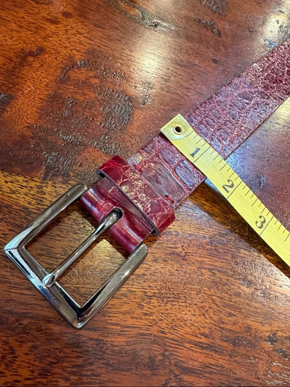 Vintage Ralph Lauren Burgundy Red Genuine American Alligator Leather Belt Medium